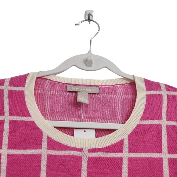 Banana Republic Sweater XS Pink Barbiecore Peplum Windowpane Long Sleeve NWT - Picture 2 of 11